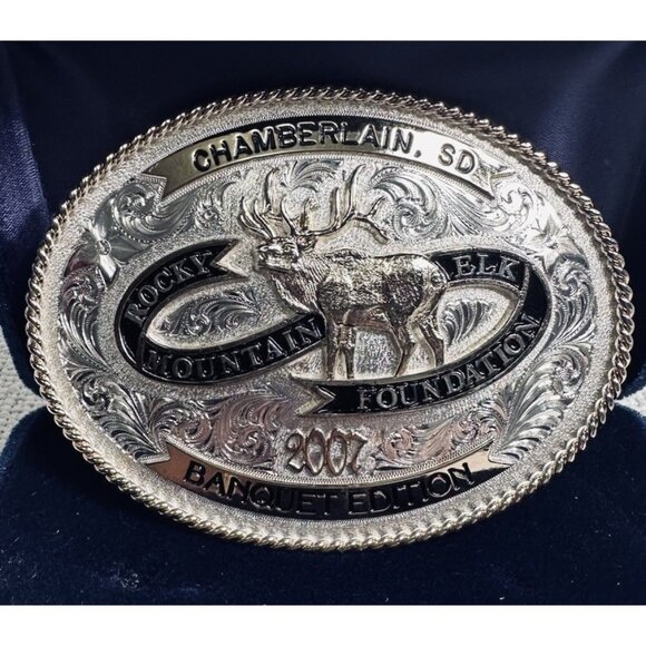 NWT Rocky Mountain Elk Foundation 2007 Montana Silver Belt Buckle SD Western
